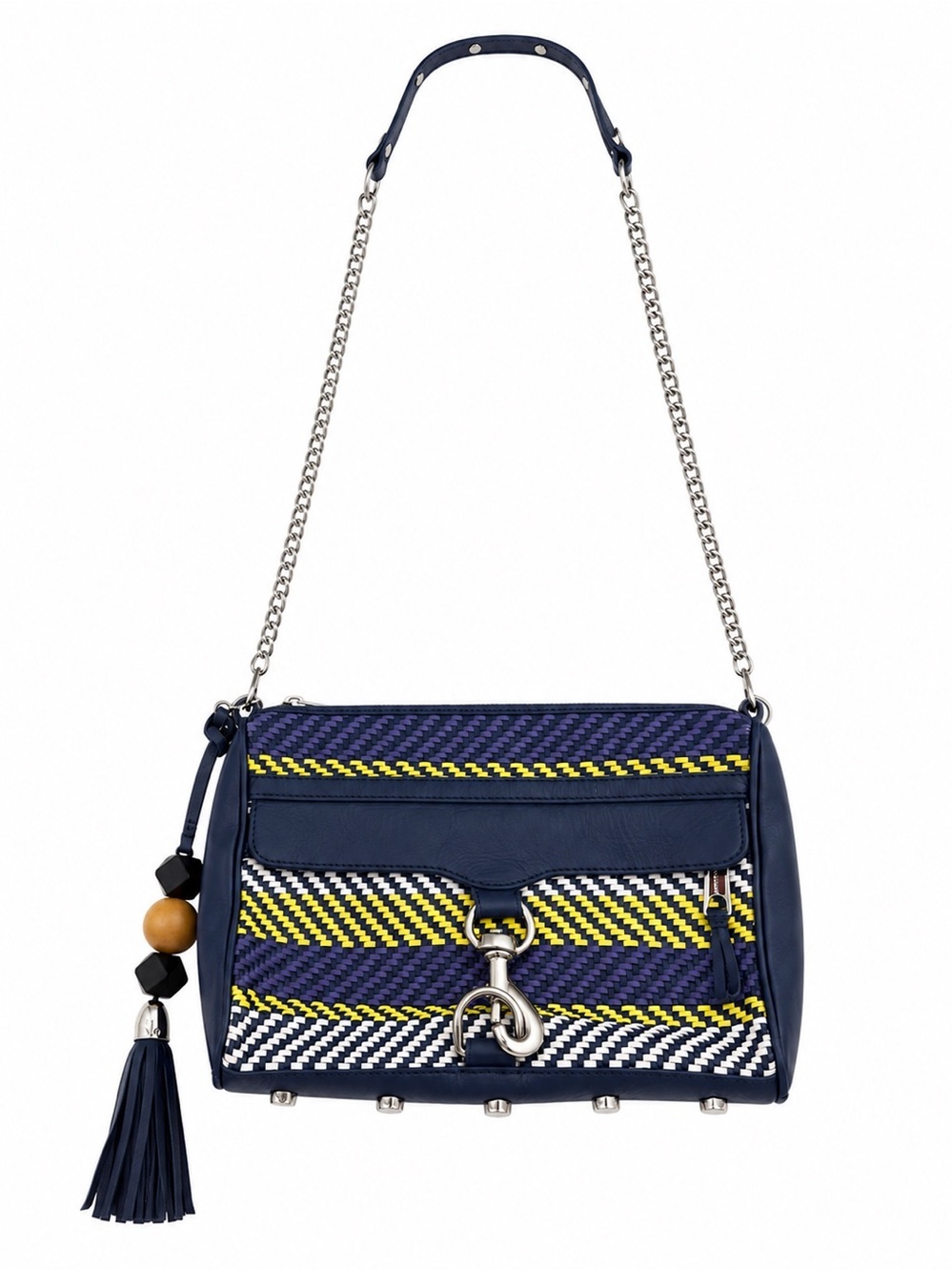 Rebecca Minkoff Navy Woven Leather Crossbody/Shoulder Bag with Tassel Charm